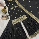 Noor Crepe Designer Sharara Set Embroidered Top, Sharara Palazzo & Georgette Dupatta
