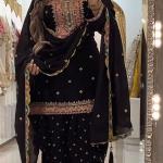 Zoya Designer Georgette Dhoti Suit Set Embroidered Top, Dhoti Salwar & Dupatta