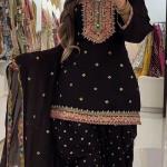 Zoya Designer Georgette Dhoti Suit Set Embroidered Top, Dhoti Salwar & Dupatta