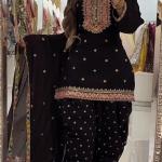 Zoya Designer Georgette Dhoti Suit Set Embroidered Top, Dhoti Salwar & Dupatta