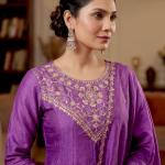 Vichitra Silk Embroidered Kurti Set with Palazzo & Dupatta