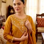 Vichitra Silk Embroidered Kurti Set with Palazzo & Dupatta