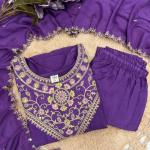 Vichitra Silk Embroidered Kurti Set with Palazzo & Dupatta