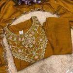 Vichitra Silk Embroidered Kurti Set with Palazzo & Dupatta