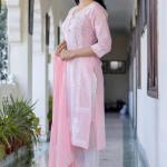 Roselle Pink Embroidered Cotton Kurta Set with Dupatta