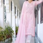 Roselle Pink Embroidered Cotton Kurta Set with Dupatta