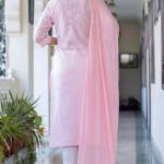 Roselle Pink Embroidered Cotton Kurta Set with Dupatta