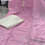 Roselle Pink Embroidered Cotton Kurta Set with Dupatta