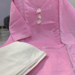 Roselle Pink Embroidered Cotton Kurta Set with Dupatta