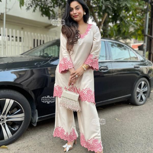 Royale Embroidered Rayon Cord Set Premium Party Wear Top & Palazzo Set