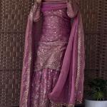 Zariya Fancy Crush Silk Designer Sharara Set Embroidered Top, Sharara Palazzo & Dupatta