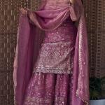 Zariya Fancy Crush Silk Designer Sharara Set Embroidered Top, Sharara Palazzo & Dupatta