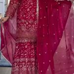 Zariya Fancy Crush Silk Designer Sharara Set Embroidered Top, Sharara Palazzo & Dupatta