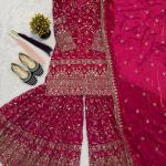 Zariya Fancy Crush Silk Designer Sharara Set Embroidered Top, Sharara Palazzo & Dupatta