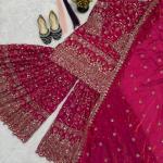 Zariya Fancy Crush Silk Designer Sharara Set Embroidered Top, Sharara Palazzo & Dupatta
