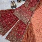 Zariya Fancy Crush Silk Designer Sharara Set Embroidered Top, Sharara Palazzo & Dupatta