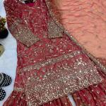 Zariya Fancy Crush Silk Designer Sharara Set Embroidered Top, Sharara Palazzo & Dupatta