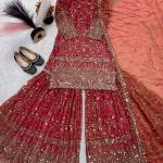 Zariya Fancy Crush Silk Designer Sharara Set Embroidered Top, Sharara Palazzo & Dupatta