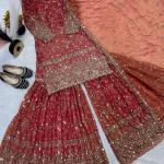 Zariya Fancy Crush Silk Designer Sharara Set Embroidered Top, Sharara Palazzo & Dupatta