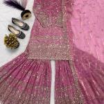 Zariya Fancy Crush Silk Designer Sharara Set Embroidered Top, Sharara Palazzo & Dupatta