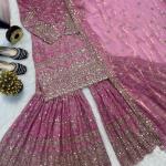 Zariya Fancy Crush Silk Designer Sharara Set Embroidered Top, Sharara Palazzo & Dupatta