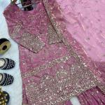 Zariya Fancy Crush Silk Designer Sharara Set Embroidered Top, Sharara Palazzo & Dupatta