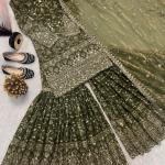 Zariya Fancy Crush Silk Designer Sharara Set Embroidered Top, Sharara Palazzo & Dupatta