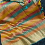 Rangtara Organza Crush Tissue Silk Saree  Multi-Color Designer Saree with Jacquard Border