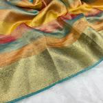 Rangtara Organza Crush Tissue Silk Saree  Multi-Color Designer Saree with Jacquard Border