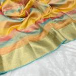 Rangtara Organza Crush Tissue Silk Saree  Multi-Color Designer Saree with Jacquard Border