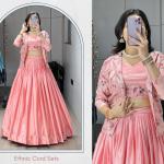 Afsana Chinon Embroidered Koti Lehenga Set (GRTN8234PCH) Designer Jacket Style Lehenga Collection