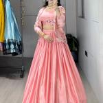 Afsana Chinon Embroidered Koti Lehenga Set (GRTN8234PCH) Designer Jacket Style Lehenga Collection