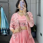 Afsana Chinon Embroidered Koti Lehenga Set (GRTN8234PCH) Designer Jacket Style Lehenga Collection