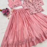 Afsana Chinon Embroidered Koti Lehenga Set (GRTN8234PCH) Designer Jacket Style Lehenga Collection