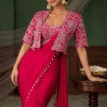 Crepe Silk Ready-to-Wear Saree with Embroidered Koti