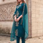 Rayon Slub Embroidered Kurti Set with Organza Dupatta