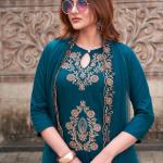 Rayon Slub Embroidered Kurti Set with Organza Dupatta