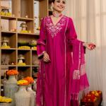 Satori Royale Silk Embroidered Suit Set  Premium Festive Kurta, Pant & Banarasi Dupatta