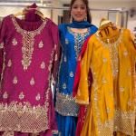 Noorani Chinon Silk Designer Sharara Set  Embroidered Party Wear Top, Sharara Palazzo & Dupatta