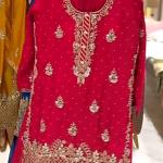 Noorani Chinon Silk Designer Sharara Set  Embroidered Party Wear Top, Sharara Palazzo & Dupatta