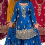 Noorani Chinon Silk Designer Sharara Set  Embroidered Party Wear Top, Sharara Palazzo & Dupatta