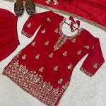 Noorani Chinon Silk Designer Sharara Set  Embroidered Party Wear Top, Sharara Palazzo & Dupatta