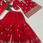 Noorani Chinon Silk Designer Sharara Set  Embroidered Party Wear Top, Sharara Palazzo & Dupatta