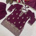 Noorani Chinon Silk Designer Sharara Set  Embroidered Party Wear Top, Sharara Palazzo & Dupatta