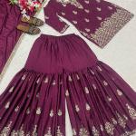 Noorani Chinon Silk Designer Sharara Set  Embroidered Party Wear Top, Sharara Palazzo & Dupatta