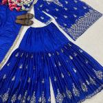 Noorani Chinon Silk Designer Sharara Set  Embroidered Party Wear Top, Sharara Palazzo & Dupatta