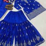 Noorani Chinon Silk Designer Sharara Set  Embroidered Party Wear Top, Sharara Palazzo & Dupatta