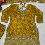 Noorani Chinon Silk Designer Sharara Set  Embroidered Party Wear Top, Sharara Palazzo & Dupatta