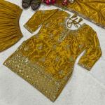 Noorani Chinon Silk Designer Sharara Set  Embroidered Party Wear Top, Sharara Palazzo & Dupatta