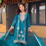 Noor Pure Chinon Embroidered Kurti Set with Palazzo & Dupatta